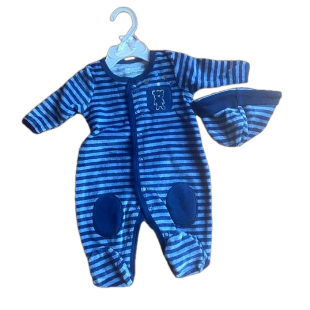 🆕 Snugabye Newborn sleeper jumper with matching hat bear stars detail stripes